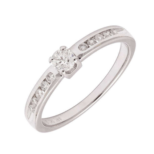 Womens 14K Round Diamond Engagement Ring In White Gold